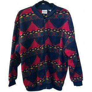 VTG Winterset Aztec Southwestern Fleece Zip Up Jacket Red Blue M Gorpcore Boho